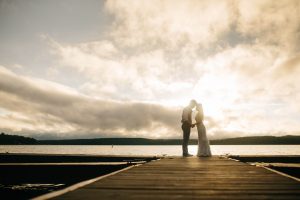 bride and groom embrace