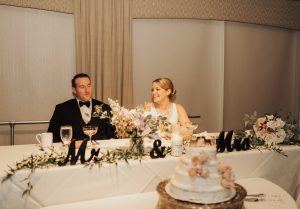 wedding couple at head table